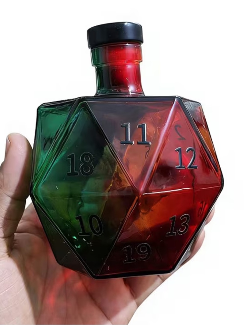 Whimsical Multicolor D20 Glass Decanter - Decorative Wine & Whiskey Bottle